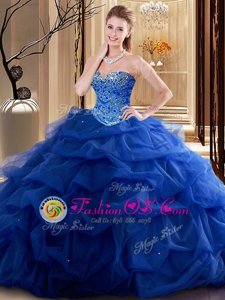 Stylish Floor Length Zipper Sweet 16 Dress Blue And White and In for Military Ball and Sweet 16 and Quinceanera with Lace and Appliques and Ruffles