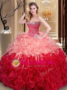 Hot Selling Sleeveless Lace Up Floor Length Beading Ball Gown Prom Dress