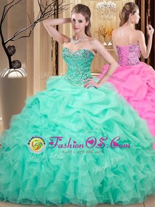 Lovely Apple Green Sweetheart Neckline Beading and Ruffles and Pick Ups Quince Ball Gowns Sleeveless Lace Up