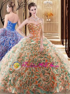 Multi-color Fabric With Rolling Flowers Lace Up Vestidos de Quinceanera Sleeveless With Brush Train Embroidery and Ruffles