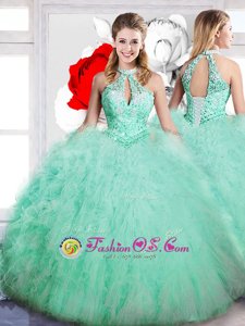 Floor Length Lace Up Sweet 16 Quinceanera Dress Baby Blue and In for Military Ball and Sweet 16 and Quinceanera with Lace