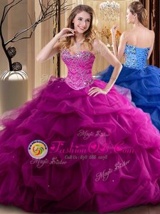 Clearance Floor Length Lace Up Sweet 16 Dresses Fuchsia and In for Military Ball and Sweet 16 and Quinceanera with Beading and Ruffles