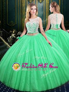 Luxury Sequins Ball Gowns Quinceanera Gowns Scoop Tulle and Sequined Sleeveless Floor Length Lace Up