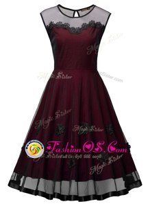 Sexy Burgundy Scoop Side Zipper Embroidery Dress for Prom Sleeveless