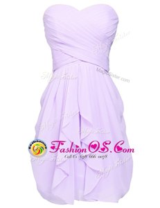 Best Lavender Sleeveless Knee Length Ruching Lace Up Homecoming Dresses