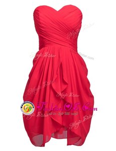 Modest Knee Length Column/Sheath Sleeveless Coral Red Prom Party Dress Lace Up