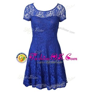Colorful Scoop Blue Short Sleeves Organza Side Zipper Mother Of The Bride Dress for Prom and Party