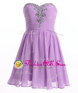 Lavender Sleeveless Beading Mini Length Homecoming Dress