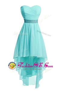 Organza Sweetheart Sleeveless Lace Up Ruching and Belt Homecoming Dress Online in Aqua Blue