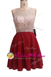 Wine Red A-line Chiffon Scoop Sleeveless Sequins Knee Length Zipper Dress for Prom