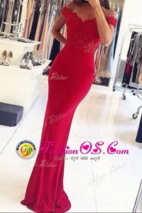 Mermaid Off the Shoulder Red Zipper Celeb Inspired Gowns Beading and Appliques Sleeveless Floor Length