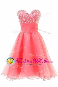 Watermelon Red A-line Sweetheart Sleeveless Chiffon Knee Length Zipper Beading Prom Gown