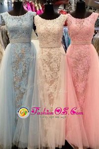 Dazzling Scoop Sleeveless Zipper Prom Dresses Champagne Tulle