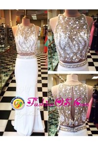 Gorgeous Chiffon Scoop Sleeveless Zipper Beading and Appliques Evening Dress in White