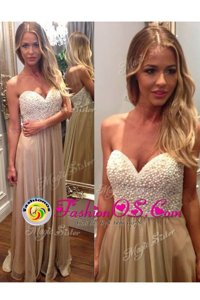 Ideal Champagne Sweetheart Neckline Beading and Ruching Prom Party Dress Sleeveless Zipper