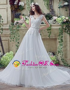 White Wedding Dress Tulle and Lace Court Train Long Sleeves Lace and Appliques