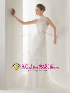 Lovely Halter Top With Train Clasp Handle Wedding Dress White and In for Wedding Party with Lace and Belt Brush Train