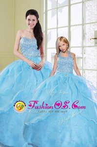 Stylish Beading and Sequins 15 Quinceanera Dress Baby Blue Lace Up Sleeveless Floor Length