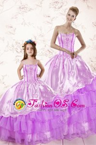 Sleeveless Lace Up Floor Length Embroidery and Ruffled Layers Sweet 16 Quinceanera Dress