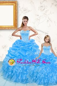 Baby Blue Sweetheart Lace Up Beading and Ruffles and Pick Ups Sweet 16 Dresses Sleeveless