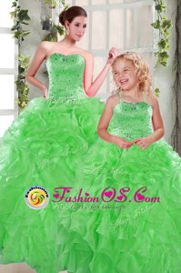 Fantastic Beading and Ruffles Quinceanera Gown Green Lace Up Sleeveless Floor Length
