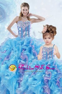 Beauteous Sleeveless Organza Floor Length Lace Up Sweet 16 Dress in Multi-color for with Beading and Ruffles and Sequins