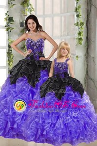 Cute Sweetheart Sleeveless Lace Up Sweet 16 Dresses Black And Purple Organza