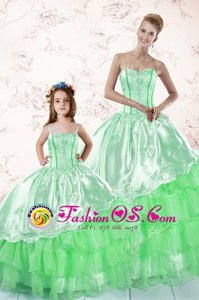 Green Lace Up Sweetheart Embroidery and Ruffled Layers Ball Gown Prom Dress Organza Sleeveless