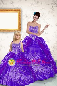Shining Purple Sweet 16 Quinceanera Dress Military Ball and Sweet 16 and Quinceanera and For with Beading and Embroidery and Pick Ups Strapless Sleeveless Side Zipper