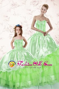 Glamorous Ball Gowns Organza Sweetheart Sleeveless Embroidery and Ruffled Layers Floor Length Lace Up Quince Ball Gowns