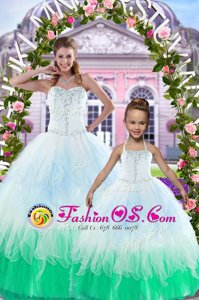 Floor Length Lace Up Quinceanera Gown Yellow and In for Military Ball and Sweet 16 and Quinceanera with Beading and Ruffles