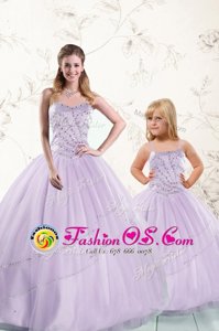 Lavender Sleeveless Floor Length Beading Lace Up 15 Quinceanera Dress