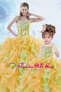 Multi-color Organza Lace Up Quinceanera Dresses Sleeveless Floor Length Beading and Ruffles and Sequins