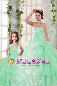 Beading and Ruffled Layers and Ruching Ball Gown Prom Dress Apple Green Lace Up Sleeveless Floor Length