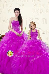 Affordable Purple Sleeveless Organza Lace Up Ball Gown Prom Dress for Military Ball and Sweet 16 and Quinceanera