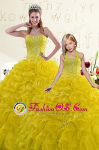 Glittering Red And Black Lace Up Sweetheart Beading and Ruffles 15 Quinceanera Dress Organza Sleeveless