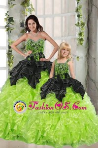 Green Sweet 16 Dresses Military Ball and Sweet 16 and Quinceanera and For with Beading and Ruffles Sweetheart Sleeveless Lace Up