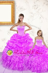 New Arrival Lilac Sleeveless Beading and Ruffles and Pick Ups Floor Length Quinceanera Dresses