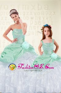 Super Apple Green Sweetheart Neckline Beading and Ruffles and Hand Made Flower Sweet 16 Dress Sleeveless Lace Up