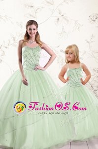 Unique Sleeveless Lace Up Floor Length Beading 15th Birthday Dress