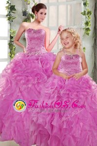 Colorful Lilac Lace Up Quince Ball Gowns Beading and Ruffles Sleeveless Floor Length