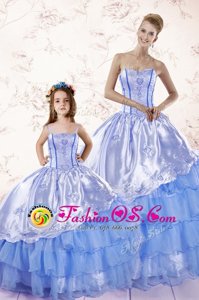 Classical Baby Blue Lace Up 15th Birthday Dress Beading and Ruffled Layers Sleeveless Floor Length