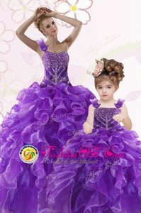 Fabulous Purple Sleeveless Beading and Ruffles Floor Length Quinceanera Dress