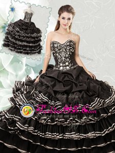 Pick Ups Ruffled Floor Length Ball Gowns Sleeveless Black Sweet 16 Dresses Lace Up