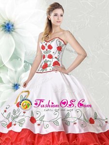 Organza and Taffeta Sweetheart Sleeveless Lace Up Embroidery and Ruffled Layers Sweet 16 Quinceanera Dress in White and Red