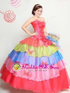 Organza Strapless Sleeveless Lace Up Appliques and Ruffled Layers 15th Birthday Dress in Multi-color