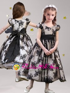 Lace Black Flower Girl Dresses for Less Party and Quinceanera and Wedding Party and For with Sashes|ribbons Scoop Short Sleeves Zipper
