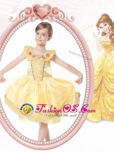Wonderful Ball Gowns Flower Girl Dress Gold Scoop Organza Sleeveless Knee Length Clasp Handle