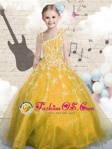 Lovely Appliques Child Pageant Dress Orange Lace Up Sleeveless Floor Length