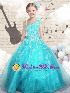 Tulle Sleeveless Floor Length Child Pageant Dress and Appliques